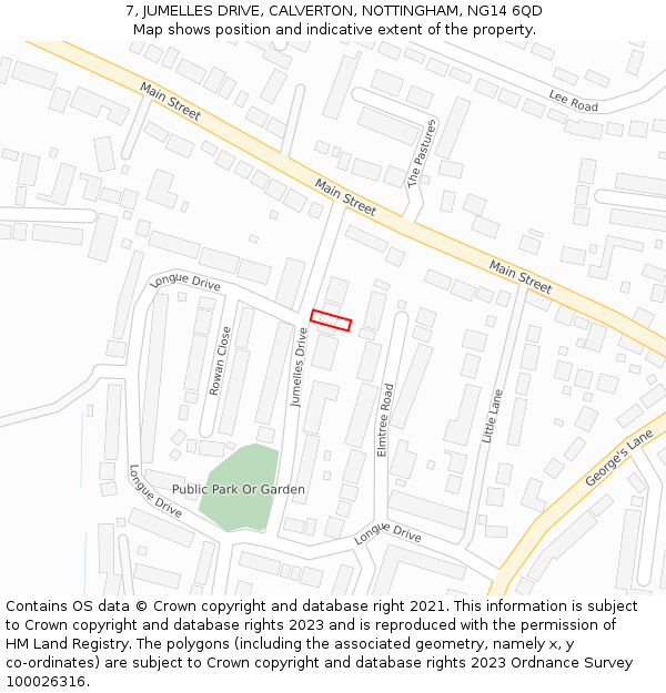 7, JUMELLES DRIVE, CALVERTON, NOTTINGHAM, NG14 6QD: Location map and indicative extent of plot