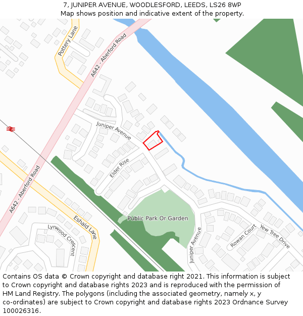 7, JUNIPER AVENUE, WOODLESFORD, LEEDS, LS26 8WP: Location map and indicative extent of plot