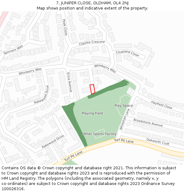 7, JUNIPER CLOSE, OLDHAM, OL4 2NJ: Location map and indicative extent of plot