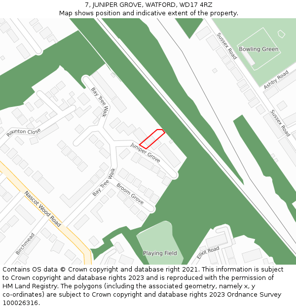 7, JUNIPER GROVE, WATFORD, WD17 4RZ: Location map and indicative extent of plot