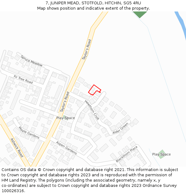 7, JUNIPER MEAD, STOTFOLD, HITCHIN, SG5 4RU: Location map and indicative extent of plot