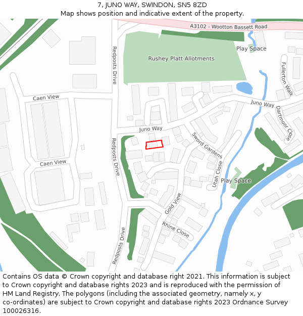 7, JUNO WAY, SWINDON, SN5 8ZD: Location map and indicative extent of plot