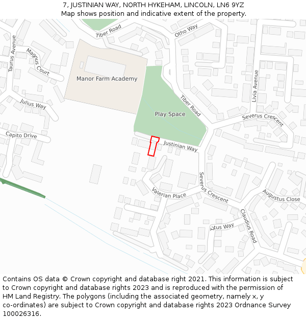 7, JUSTINIAN WAY, NORTH HYKEHAM, LINCOLN, LN6 9YZ: Location map and indicative extent of plot