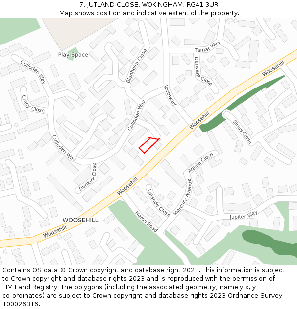 7, JUTLAND CLOSE, WOKINGHAM, RG41 3UR: Location map and indicative extent of plot