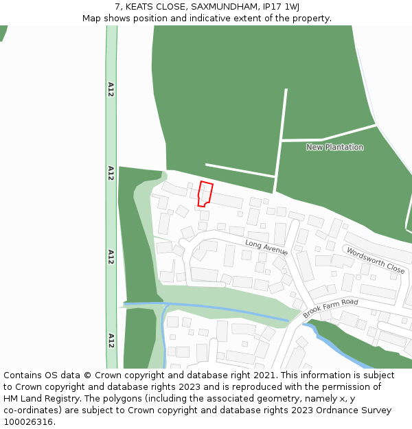 7, KEATS CLOSE, SAXMUNDHAM, IP17 1WJ: Location map and indicative extent of plot