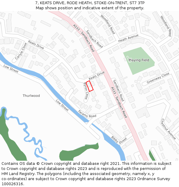 7, KEATS DRIVE, RODE HEATH, STOKE-ON-TRENT, ST7 3TP: Location map and indicative extent of plot