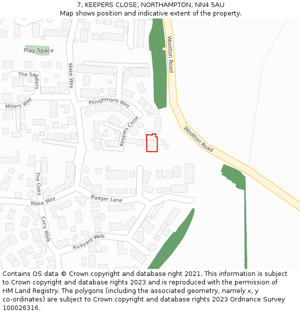 7, KEEPERS CLOSE, NORTHAMPTON, NN4 5AU: Location map and indicative extent of plot