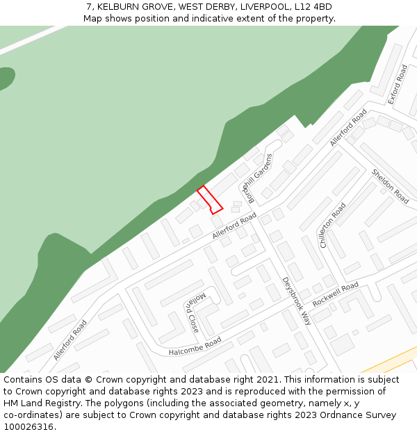 7, KELBURN GROVE, WEST DERBY, LIVERPOOL, L12 4BD: Location map and indicative extent of plot