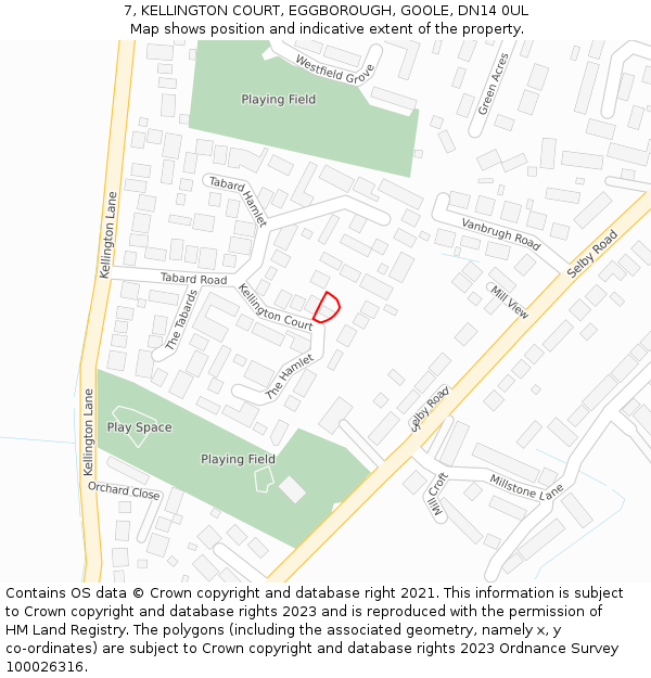 7, KELLINGTON COURT, EGGBOROUGH, GOOLE, DN14 0UL: Location map and indicative extent of plot