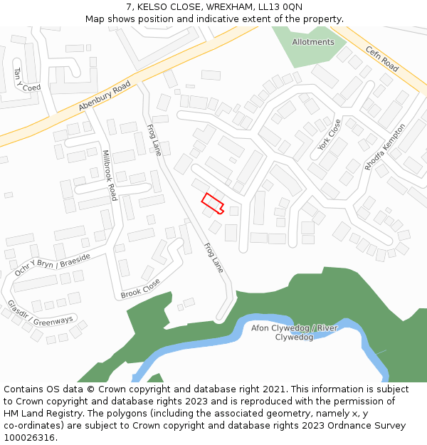 7, KELSO CLOSE, WREXHAM, LL13 0QN: Location map and indicative extent of plot