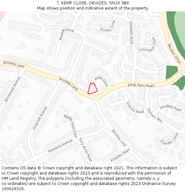 7, KEMP CLOSE, DEVIZES, SN10 3BX: Location map and indicative extent of plot