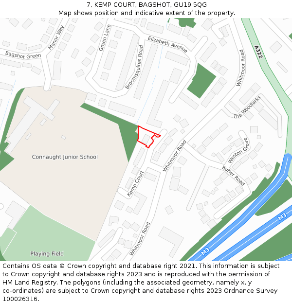 7, KEMP COURT, BAGSHOT, GU19 5QG: Location map and indicative extent of plot