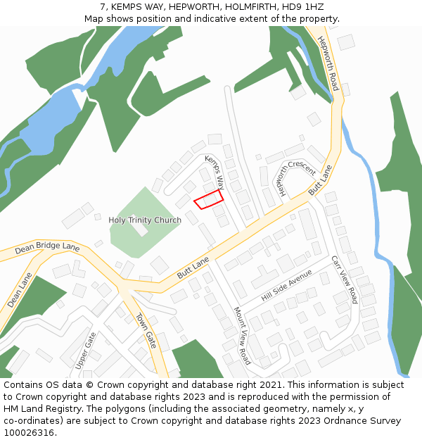 7, KEMPS WAY, HEPWORTH, HOLMFIRTH, HD9 1HZ: Location map and indicative extent of plot