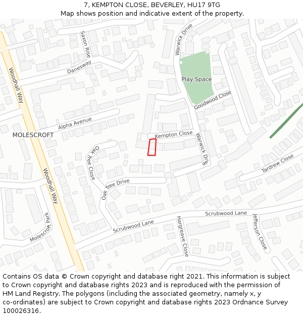 7, KEMPTON CLOSE, BEVERLEY, HU17 9TG: Location map and indicative extent of plot