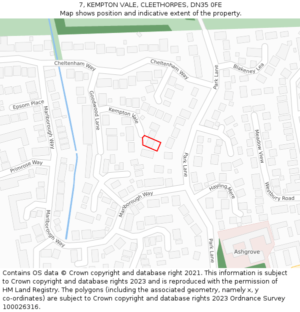 7, KEMPTON VALE, CLEETHORPES, DN35 0FE: Location map and indicative extent of plot