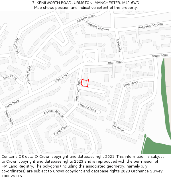 7, KENILWORTH ROAD, URMSTON, MANCHESTER, M41 6WD: Location map and indicative extent of plot