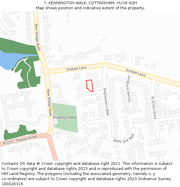 7, KENNINGTON WALK, COTTINGHAM, HU16 4QH: Location map and indicative extent of plot