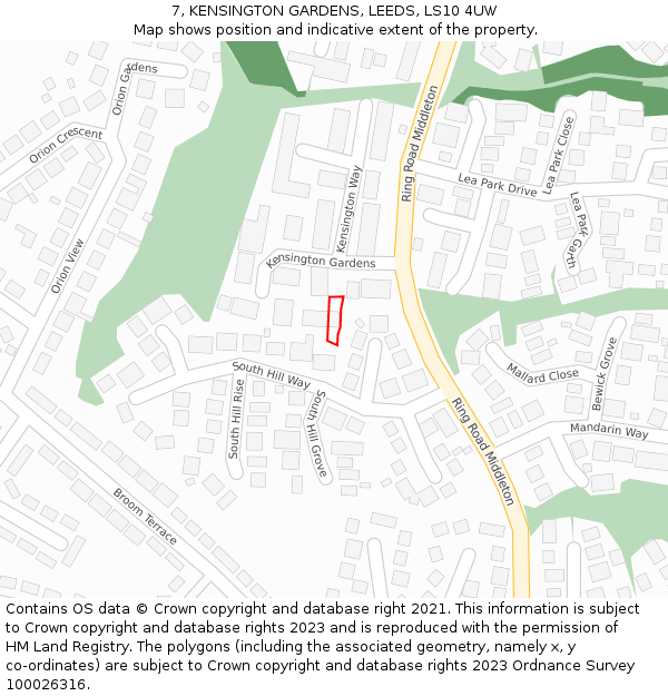 7, KENSINGTON GARDENS, LEEDS, LS10 4UW: Location map and indicative extent of plot