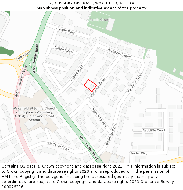 7, KENSINGTON ROAD, WAKEFIELD, WF1 3JX: Location map and indicative extent of plot