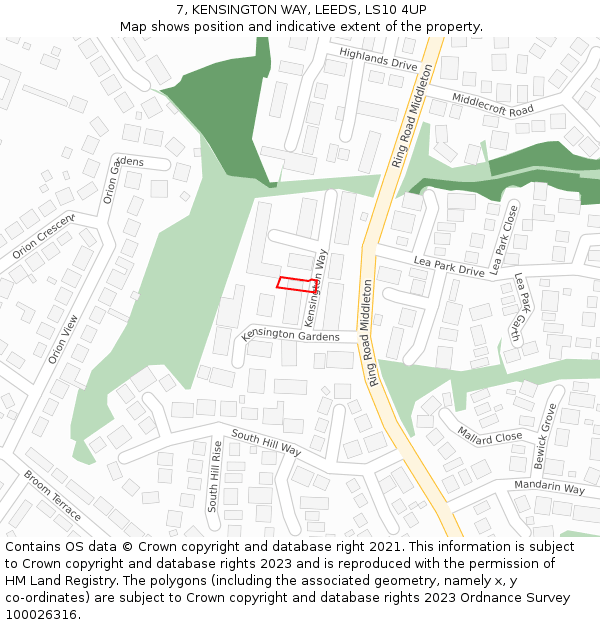 7, KENSINGTON WAY, LEEDS, LS10 4UP: Location map and indicative extent of plot