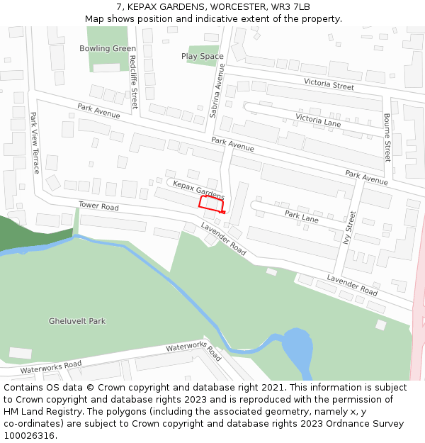 7, KEPAX GARDENS, WORCESTER, WR3 7LB: Location map and indicative extent of plot