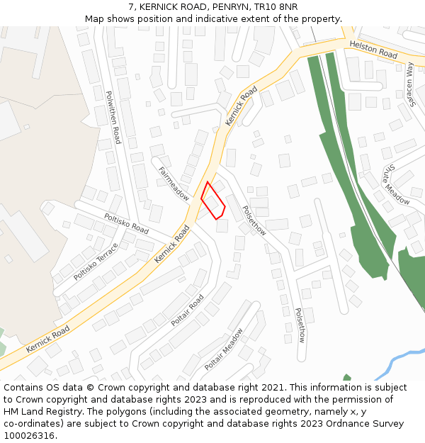 7, KERNICK ROAD, PENRYN, TR10 8NR: Location map and indicative extent of plot