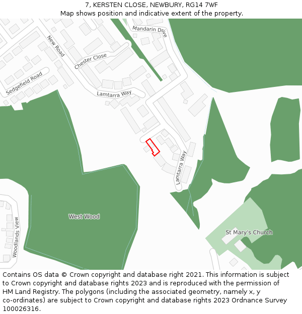 7, KERSTEN CLOSE, NEWBURY, RG14 7WF: Location map and indicative extent of plot