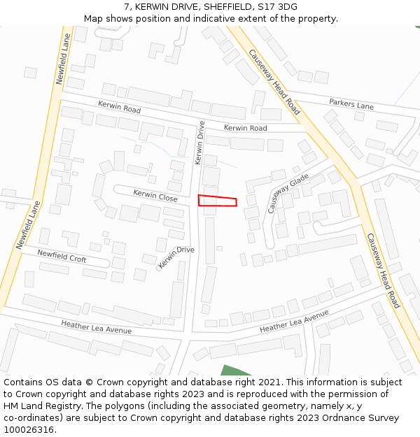 7, KERWIN DRIVE, SHEFFIELD, S17 3DG: Location map and indicative extent of plot