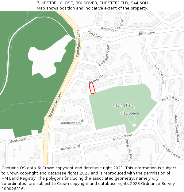 7, KESTREL CLOSE, BOLSOVER, CHESTERFIELD, S44 6QH: Location map and indicative extent of plot