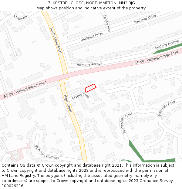 7, KESTREL CLOSE, NORTHAMPTON, NN3 3JG: Location map and indicative extent of plot