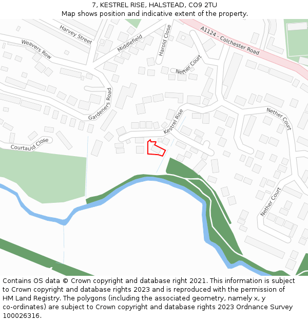 7, KESTREL RISE, HALSTEAD, CO9 2TU: Location map and indicative extent of plot