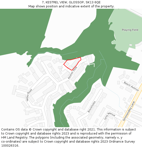 7, KESTREL VIEW, GLOSSOP, SK13 6QE: Location map and indicative extent of plot