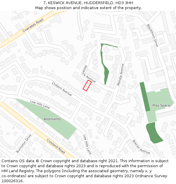 7, KESWICK AVENUE, HUDDERSFIELD, HD3 3HH: Location map and indicative extent of plot
