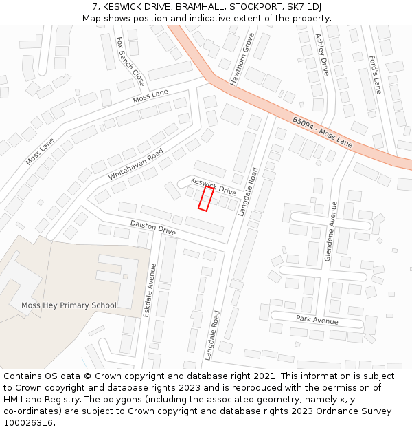 7, KESWICK DRIVE, BRAMHALL, STOCKPORT, SK7 1DJ: Location map and indicative extent of plot