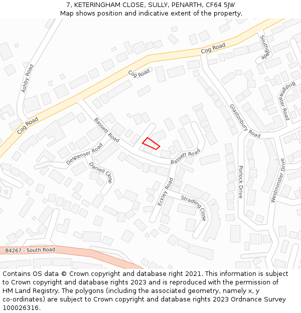 7, KETERINGHAM CLOSE, SULLY, PENARTH, CF64 5JW: Location map and indicative extent of plot