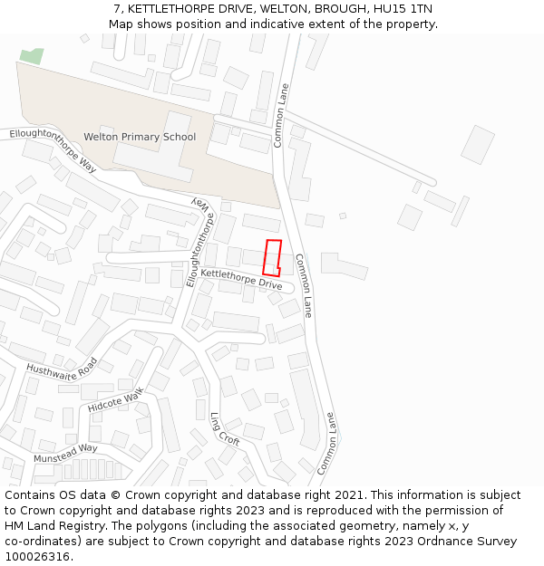 7, KETTLETHORPE DRIVE, WELTON, BROUGH, HU15 1TN: Location map and indicative extent of plot
