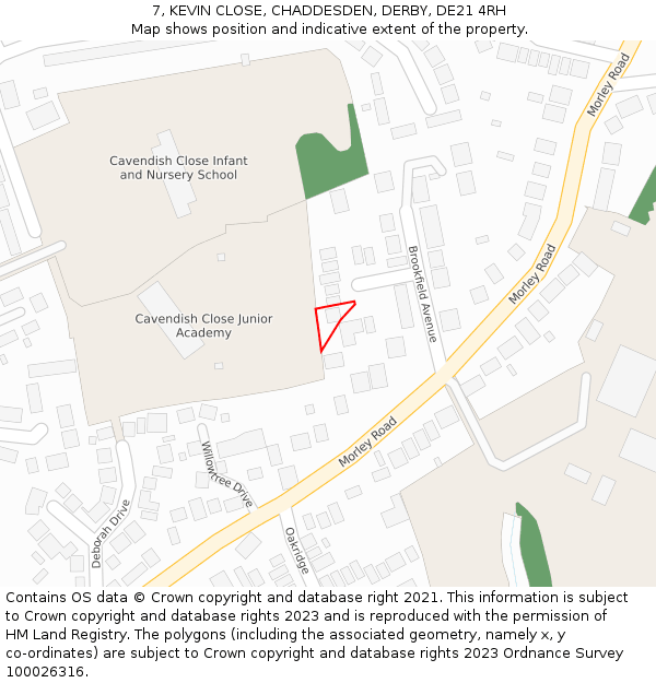 7, KEVIN CLOSE, CHADDESDEN, DERBY, DE21 4RH: Location map and indicative extent of plot