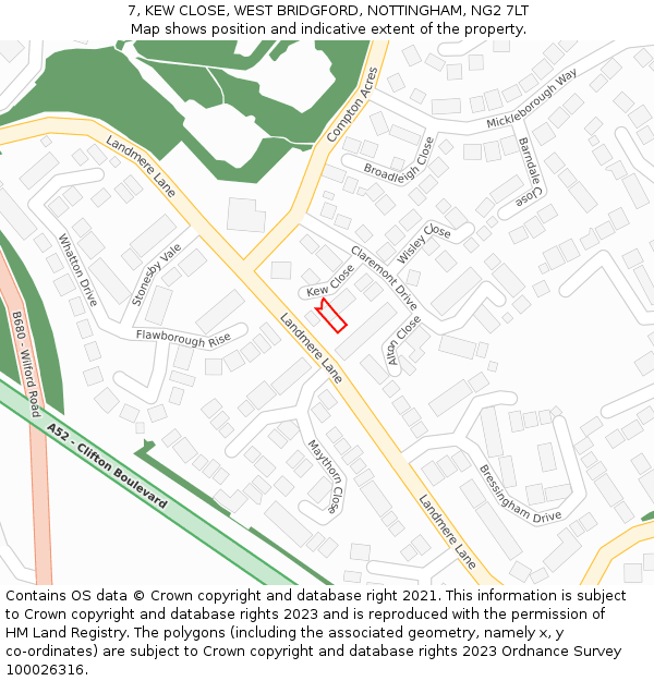 7, KEW CLOSE, WEST BRIDGFORD, NOTTINGHAM, NG2 7LT: Location map and indicative extent of plot