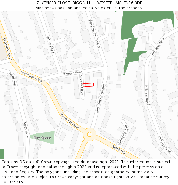 7, KEYMER CLOSE, BIGGIN HILL, WESTERHAM, TN16 3DF: Location map and indicative extent of plot