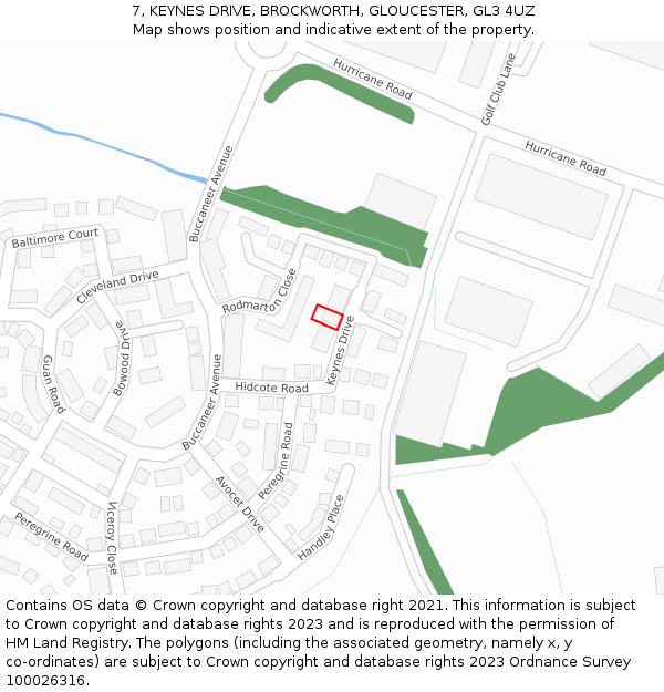 7, KEYNES DRIVE, BROCKWORTH, GLOUCESTER, GL3 4UZ: Location map and indicative extent of plot