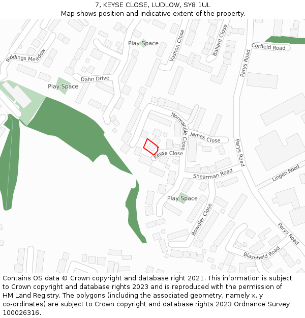 7, KEYSE CLOSE, LUDLOW, SY8 1UL: Location map and indicative extent of plot