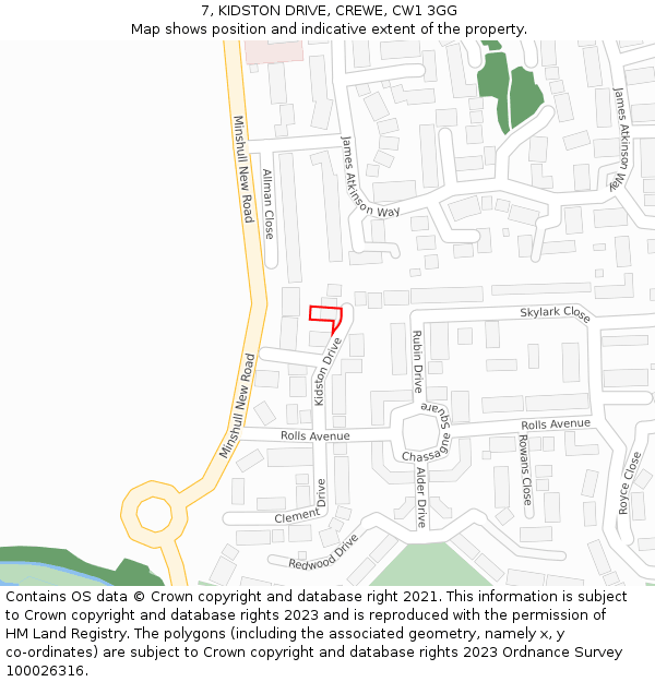 7, KIDSTON DRIVE, CREWE, CW1 3GG: Location map and indicative extent of plot