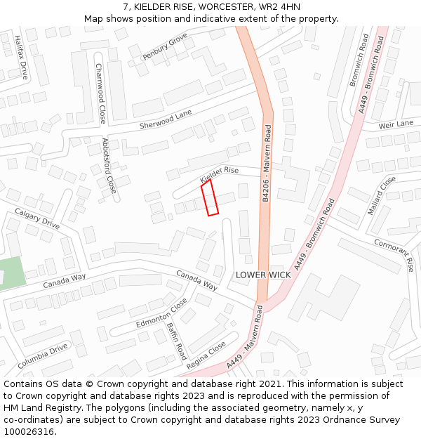 7, KIELDER RISE, WORCESTER, WR2 4HN: Location map and indicative extent of plot