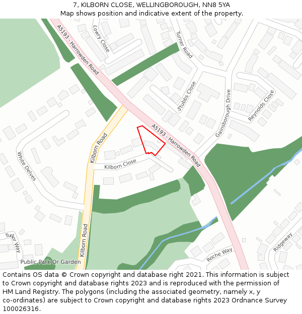 7, KILBORN CLOSE, WELLINGBOROUGH, NN8 5YA: Location map and indicative extent of plot