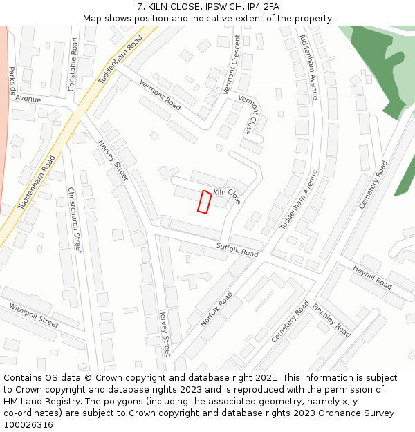 7, KILN CLOSE, IPSWICH, IP4 2FA: Location map and indicative extent of plot
