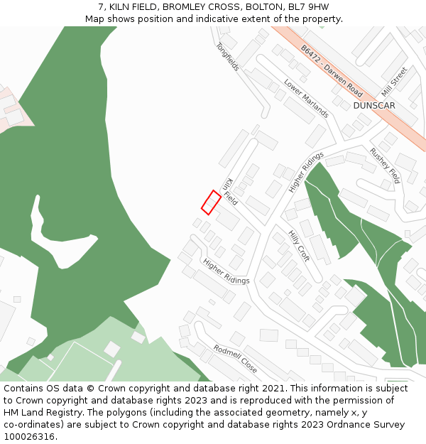 7, KILN FIELD, BROMLEY CROSS, BOLTON, BL7 9HW: Location map and indicative extent of plot