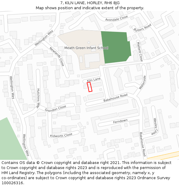 7, KILN LANE, HORLEY, RH6 8JG: Location map and indicative extent of plot