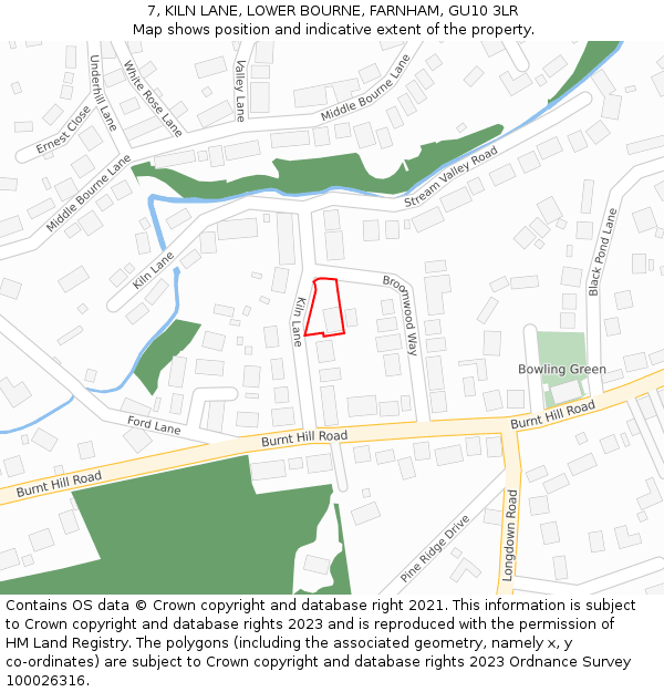 7, KILN LANE, LOWER BOURNE, FARNHAM, GU10 3LR: Location map and indicative extent of plot