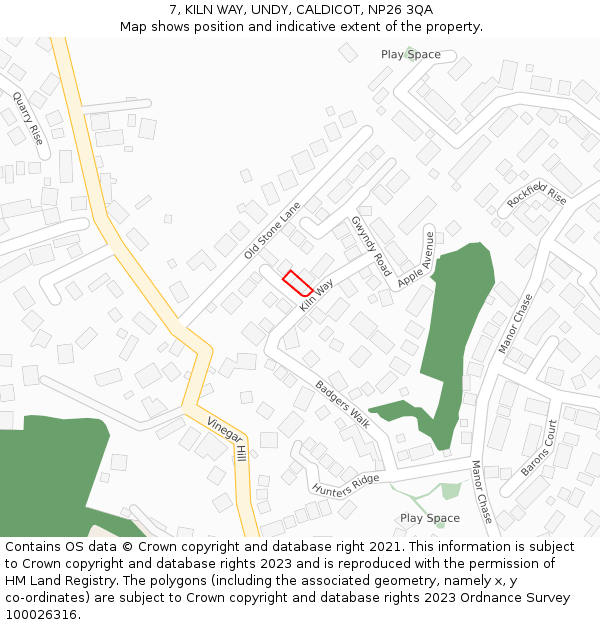 7, KILN WAY, UNDY, CALDICOT, NP26 3QA: Location map and indicative extent of plot