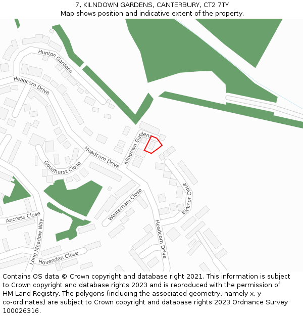 7, KILNDOWN GARDENS, CANTERBURY, CT2 7TY: Location map and indicative extent of plot